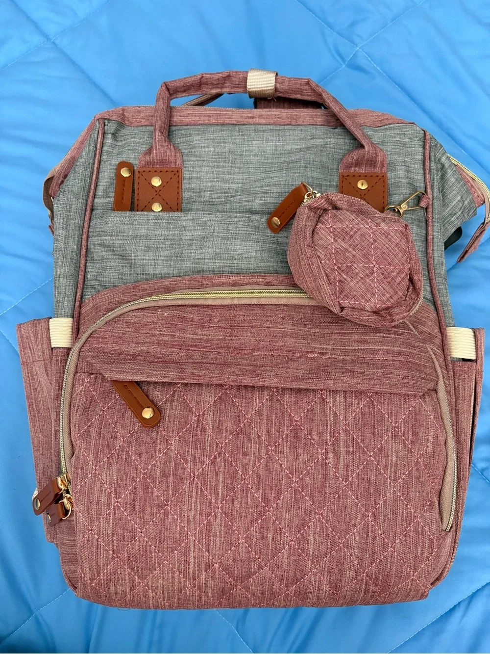Women's Quilted Pink Multi-Pocket Backpack Tote